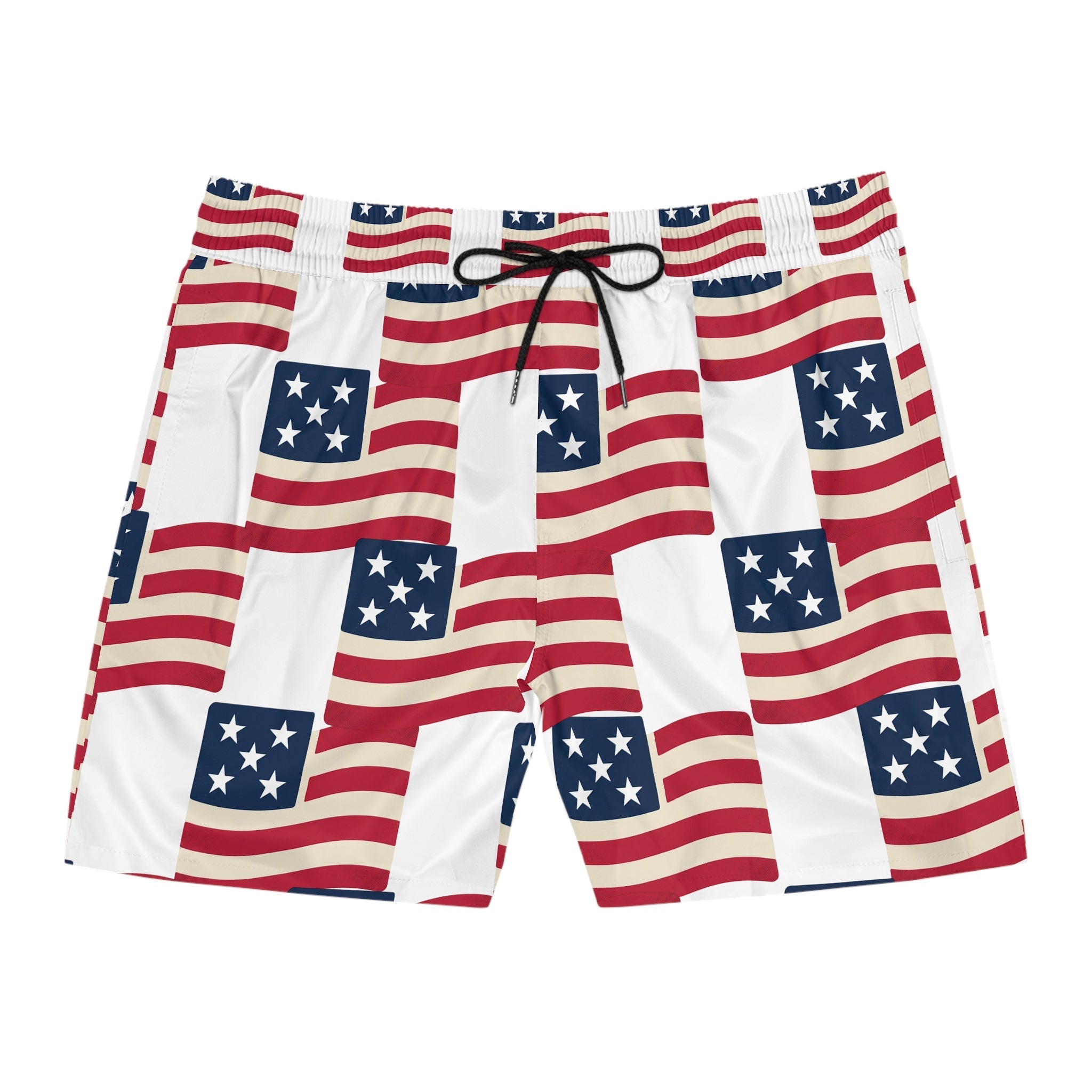 American Flag Swim Shorts — Patriotic Men’s Mid - Length Beach Trunks - Property of Patriots
