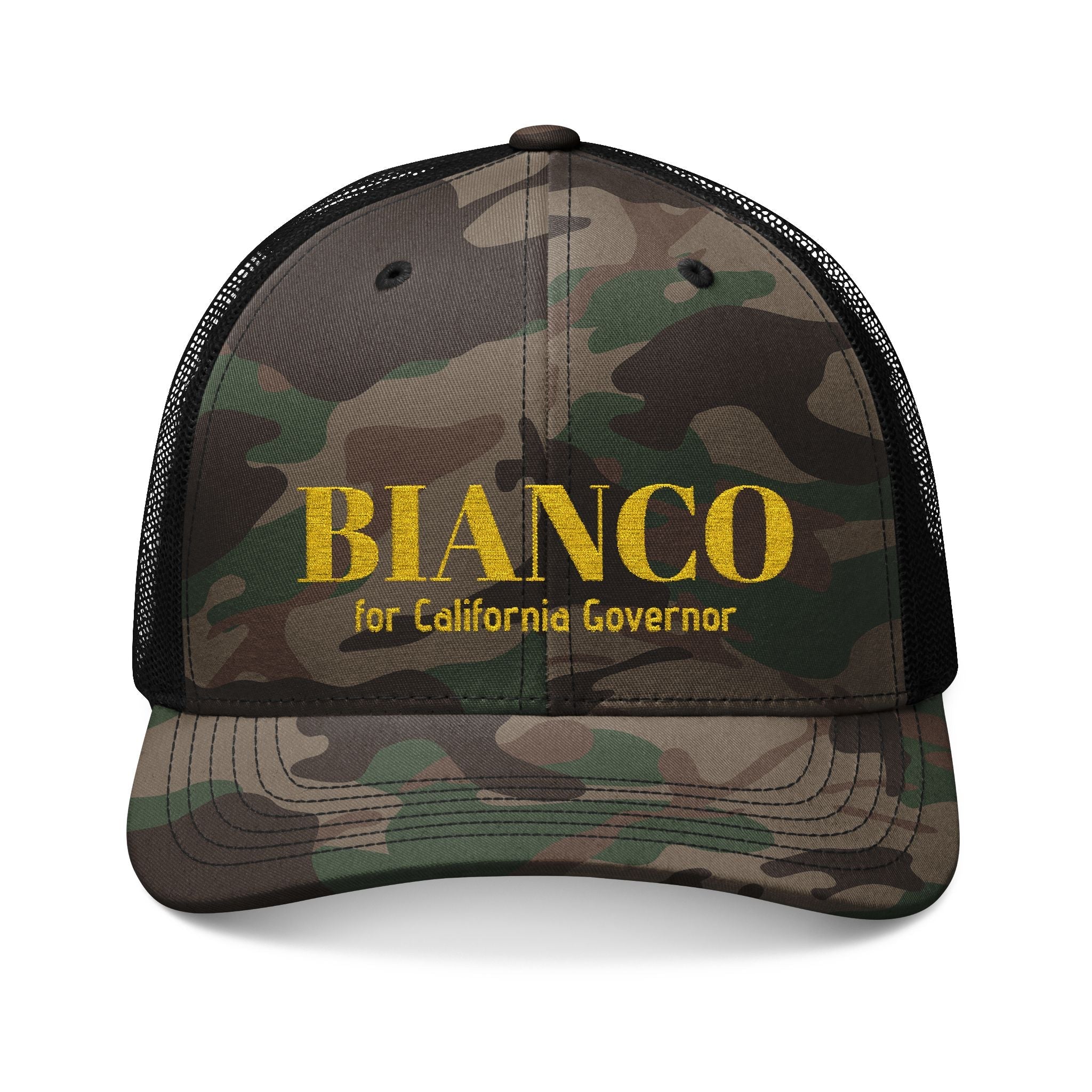 Bianco Embroidered Camouflage Trucker Hat - "For California Governor" - Property of Patriots