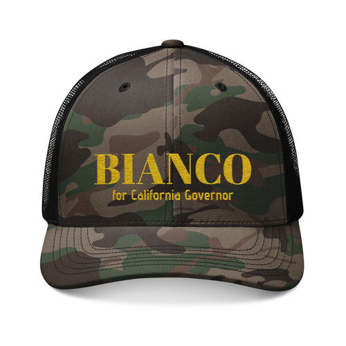 Bianco Embroidered Camouflage Trucker Hat - "For California Governor" - Property of Patriots