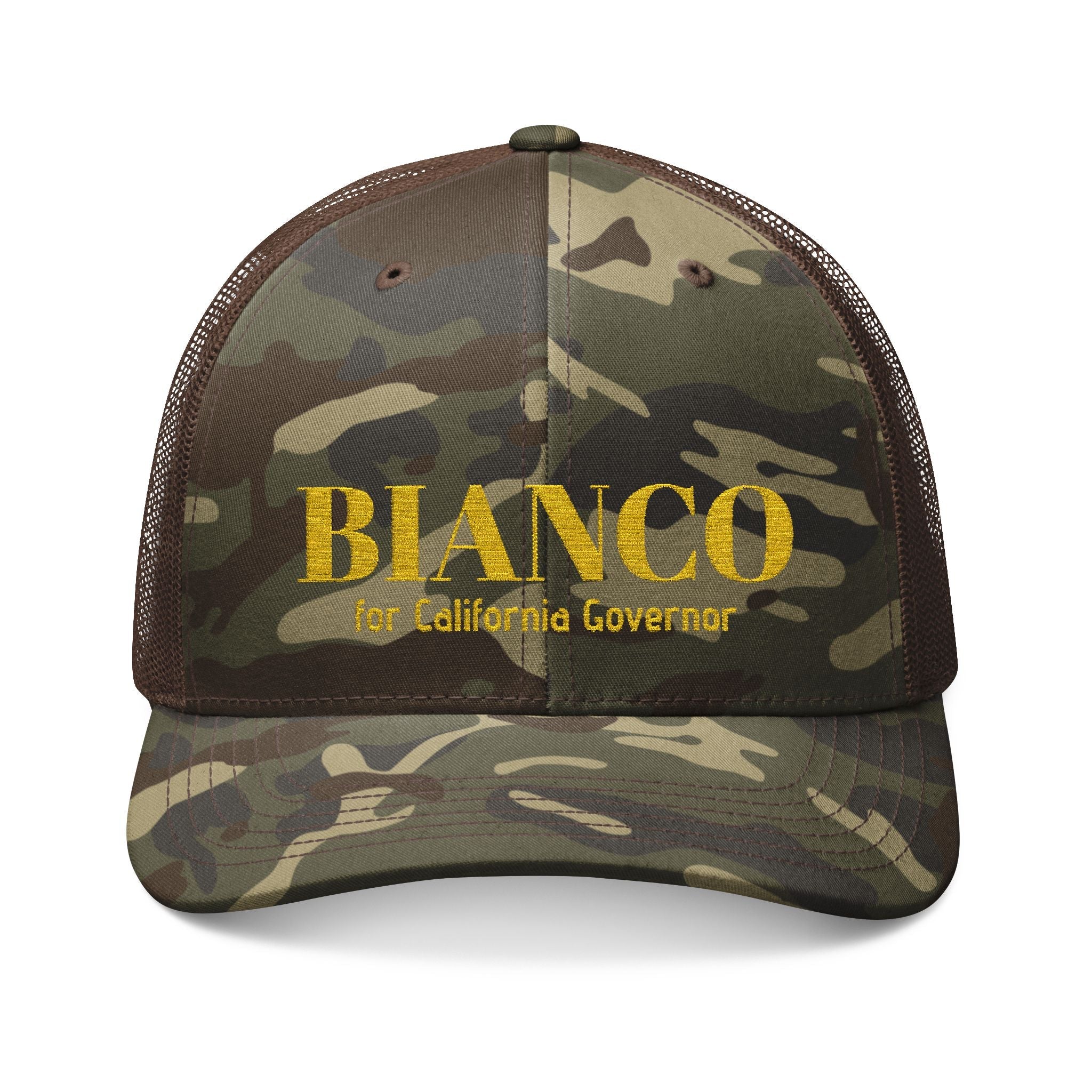 Bianco Embroidered Camouflage Trucker Hat - "For California Governor" - Property of Patriots