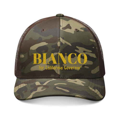Bianco Embroidered Camouflage Trucker Hat - "For California Governor" - Property of Patriots