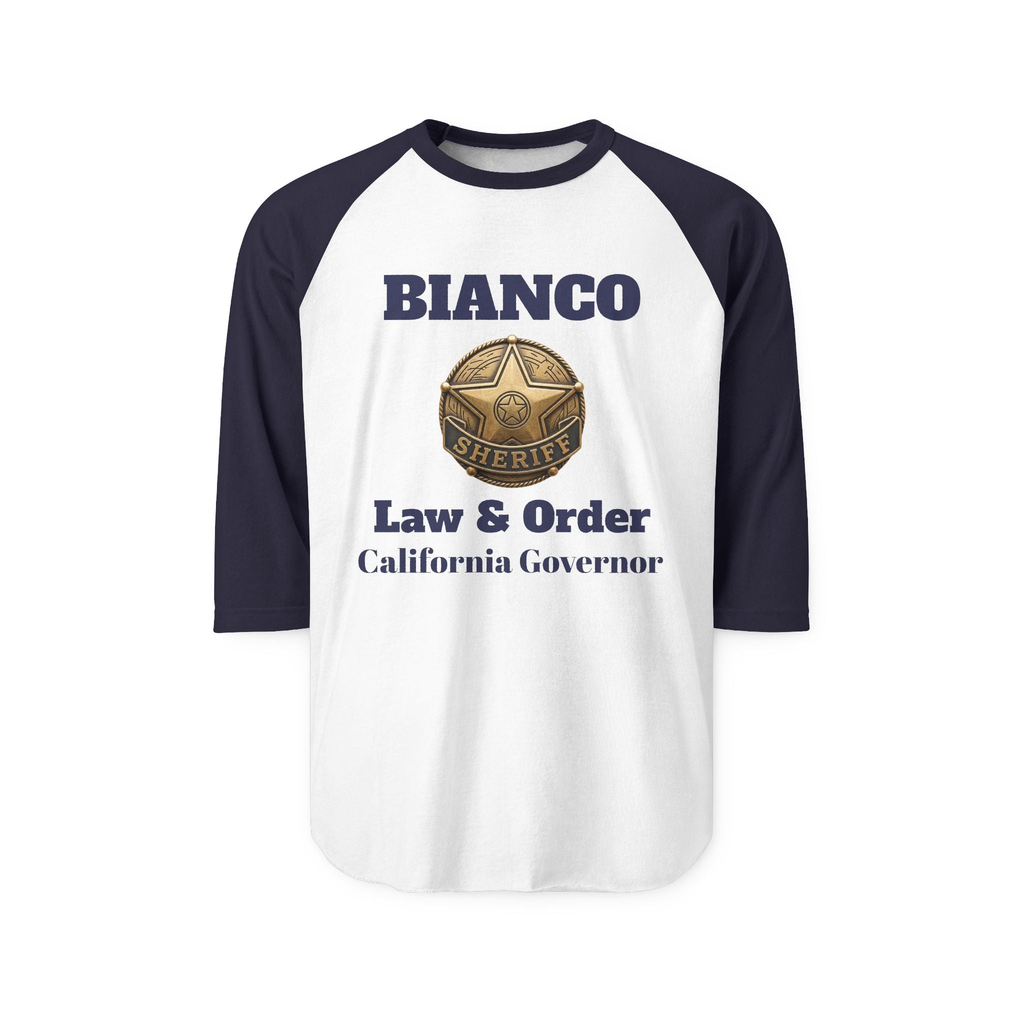Bianco "Law & Order" Raglan Shirt - California Governor Supporter Tee - Property of Patriots